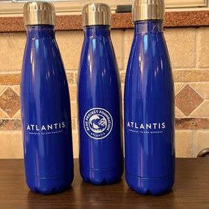 Atlantis Bahamas blue metal bottles (3) new with seals